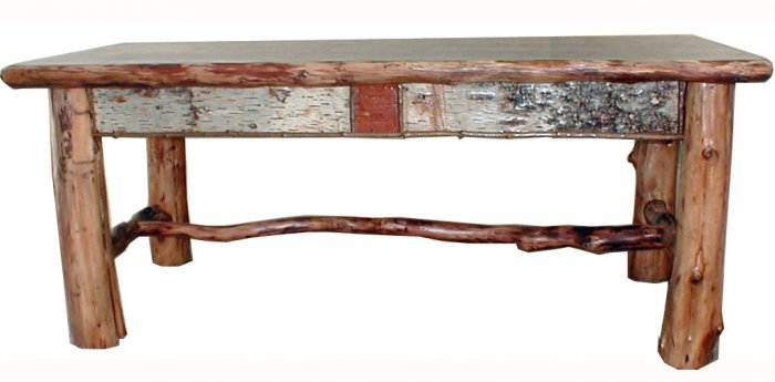 Rustic Adirondack Log Birch Bark Twig Coffee Table