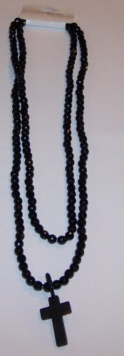 Black Beaded Cross Necklace