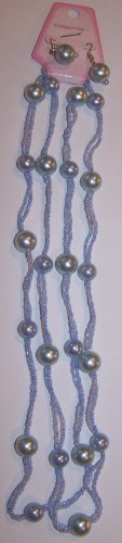 Long Pastel Blue Beaded Necklace