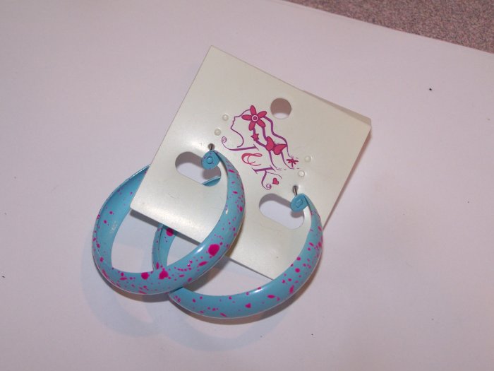 Blue Hoop Earrings with Pink spots