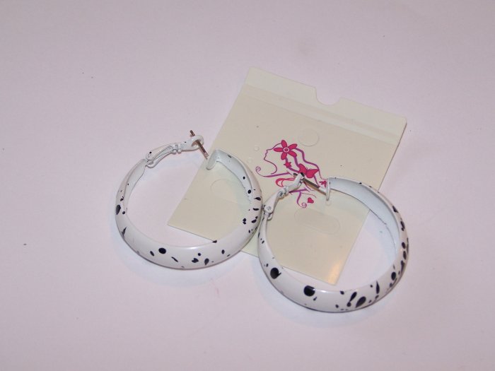 White Hoop Earrings With Black Spots