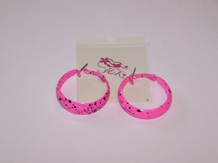 Pink Hoop Earrings with Black Spots