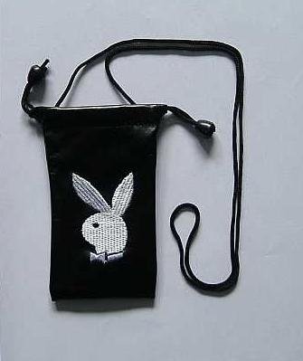 PLAYBOY BUNNY MOBILE PHONE BAG PURSE SILVER WHITE ON BLACK