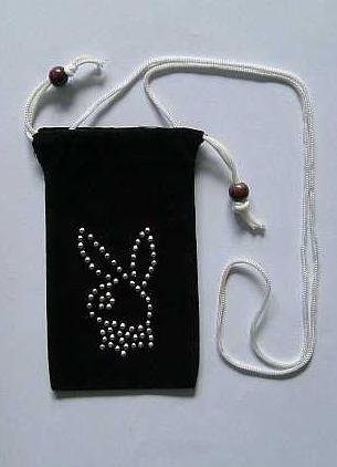 PLAYBOY BUNNY MOBILE PHONE BAG PURSE SILVER GEMS ON BLACK