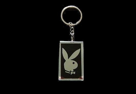 PLAYBOY MIRROR SILVER ON BLACK FASHION KEY RING