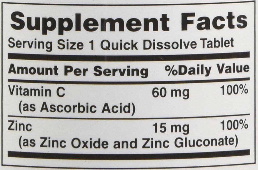 Nature S Bounty Vitamin C Plus Zinc Quick Dissolve Tablets