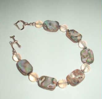 Abalone and Rose Quartz Sterling Silver Bracelet with Heart Closure