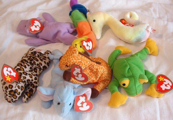 7 Ty Teenie Beanie Babies With Tags 1993 Orig Happy Inch Twigs Peanut Freckles Neon Smoochy