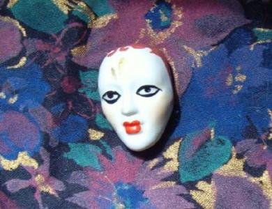Gothic Flapper Face Mask Porcelain Diva Pin ~ Hand Painted - Pristine