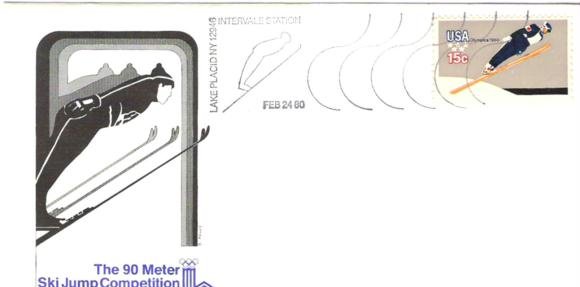 Usps 15 Cent United States 1980 Winter Olympics Cover 90 Meter Lake Placid NY