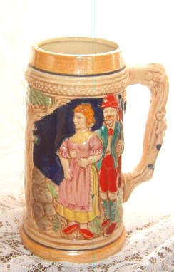 Beer Mug Stein Vintage Stamped Japan Lusterware European Scene of Couple