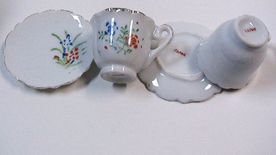 Two Sets of Miniature Teacups and Saucers Marked in Red Japan - Vintage