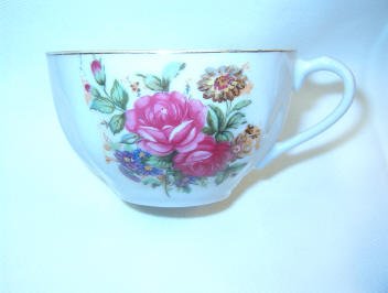 Antique Teacup Red stamped Japan Garden Floral Pattern Mint