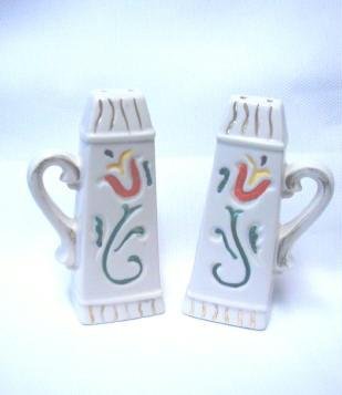 Tall Lily Motif Salt and Pepper Shakers Handpainted Vintage