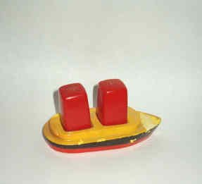Red and White Salt n Pepper Set In A Yellow n Black Red Ship Vintage 1967