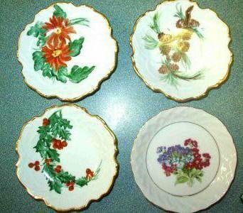 Four Antique Butter Pat or Salt Dishes ~1920s Handpainted