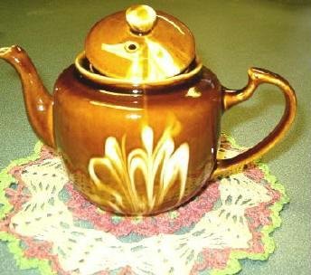 Chinese Teapot ~ Brown Swirl / Drip~ High Gloss _ Vintage