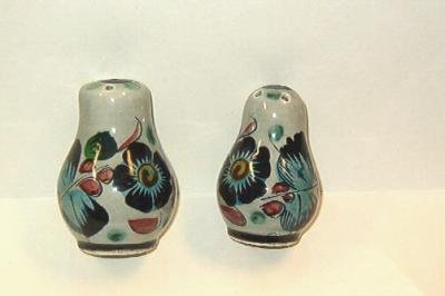 Floral Pattern Salt and Pepper Shakers Made in Mexico Handpainted Vintage