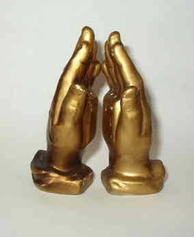 Vntg Bronze Color Praying Hands Salt Pepper Shakers by Enesco Japan Label