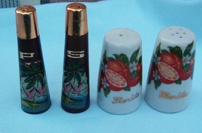 2 Sets of Florida Souvenir Salt and Pepper Shakers 1-Wooden, 1-Porcelain Vintage