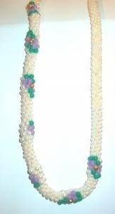 Faux Pearl 24 inch Necklace Featuring Lavender Flower Stations Vintage - Estate Find