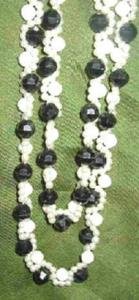 30 inch Vintage Black and White with Faux Pearl Necklace Estate Find