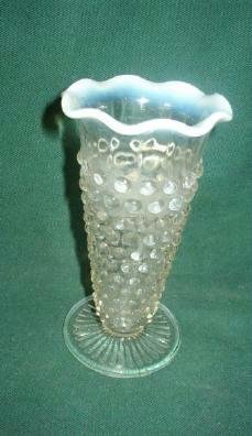 Anchor Hocking Moonstone Hobnail Vase w Opalescent Trim Mid 20th Century Style Vintage