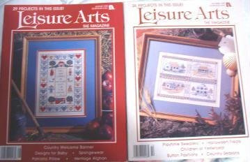 2 Leisure Arts Mags 1990 - Afghan, Cross Stitch, Crafts, Baby Ideas, Welcome Banner 55 Projects