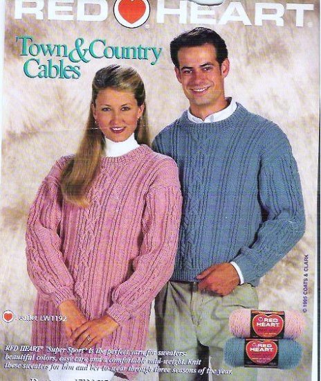 Red Heart Cable Sweater Patterns to Knit Coats Clark Lw1192 Sz Xsm - Xlg