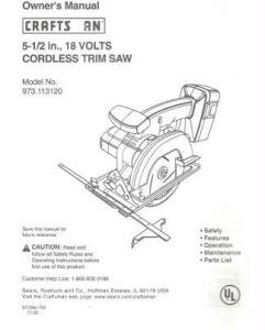 Craftsman Owners Manual for 5.5 18 V Cordless Trim Saw - As New - Clean