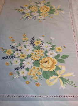 Floral Tablecloth Gray and Yellow 60 x 52 inches 1960s Vintage