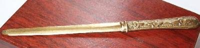 Brass Letter Opener Elongated Floral Pattern Marked Chino
