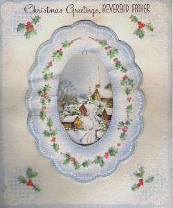 Vintage Christmas Greetings Reverend Father Pull Out Card from the 1940s