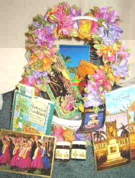 Large Hawaiian Souvenir Basket of Goodies and Treasures Cards Tea Bags Hula Dancer plus