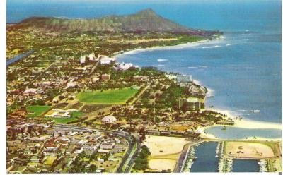 1960s Aerial view of Waikiki Area Vintage Postcard Diamond Head Unused