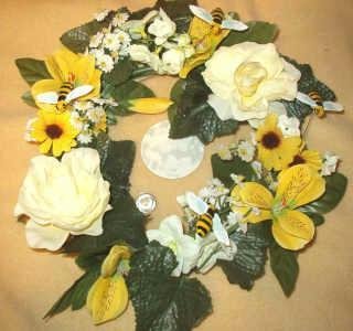 8 inch Footed Glass Base for Large Candle with Flowers and Bees Decor