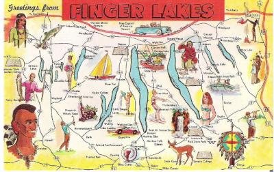 Greetings From Finger Lakes Illus Map - NY State Post Card 1960