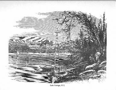 Lake George NY 8x11 Reproduction Black and White Drawing on Thick Board New but Vintage