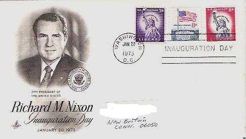 Richard Nixon Inauguration Day fdc Jan 1973 - 3 and 8 and 11 cent Stamps