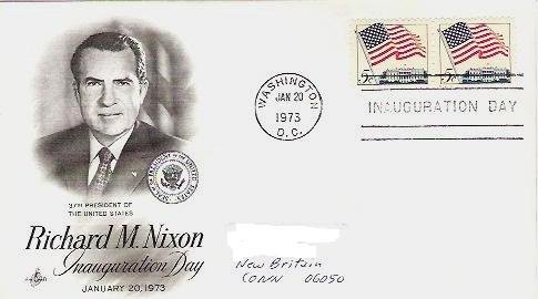 Richard Nixon Inauguration Day 1/73 - fdc - Two Five Cent Flag Stamps
