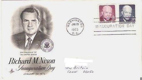 Richard Nixon Inauguration Day Jan 1973 fdc 8 and 6 c Eisenhower Stamps