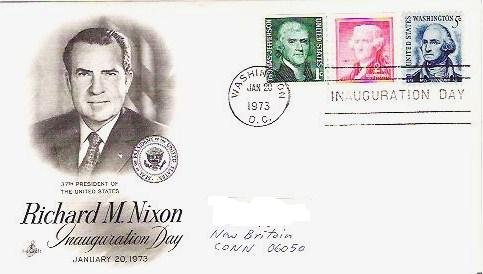 Richard Nixon Inauguration Day Jan 1973 fdc 1, 2, and 5 cent Stamps