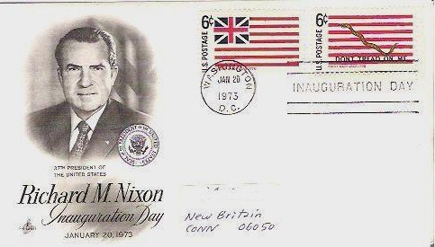 Richard Nixon Inauguration Day Jan 1973 fdc 2-6 c Stamps Dont Tread and Brit