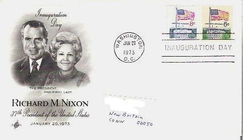 Richard / Pat Nixon Inauguration Day Jan 1973 fdc 8c and 6c Flag Stamps