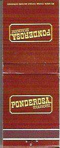 Ponderosa Steakhouse Matchbook Color Brown - 20 Strike Unused