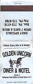 Golden Unicorn Diner and Motel in New York Matchbook Unused