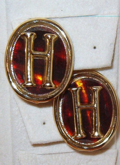Letter H on Amber Tortoise Shell Plastic Bakelite Clip On Earrings Vintage