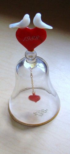 Crystal Bell with Opalescent White Doves and Red Hearts Collectible