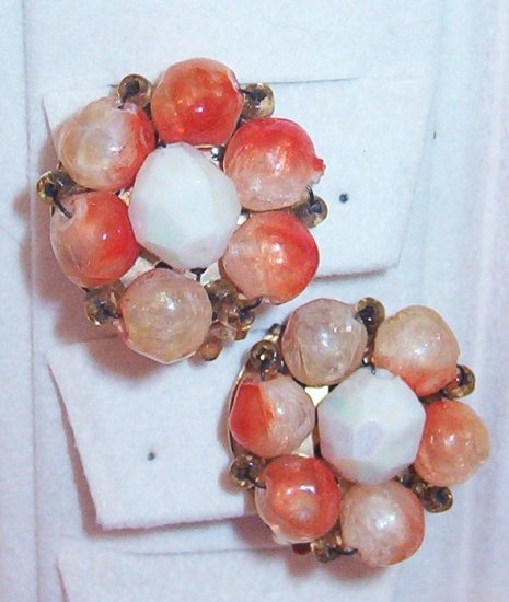 Peaches and Cream Wire Strung Earrings Marked Hong Kong Vintage