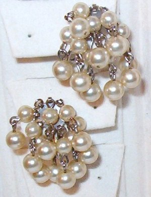 Cascading Faux Pearl Clip On Earrings Vintage ~ Wedding Thought?